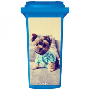 Yorkie Dog In A Striped Top Wheelie Bin Sticker Panel